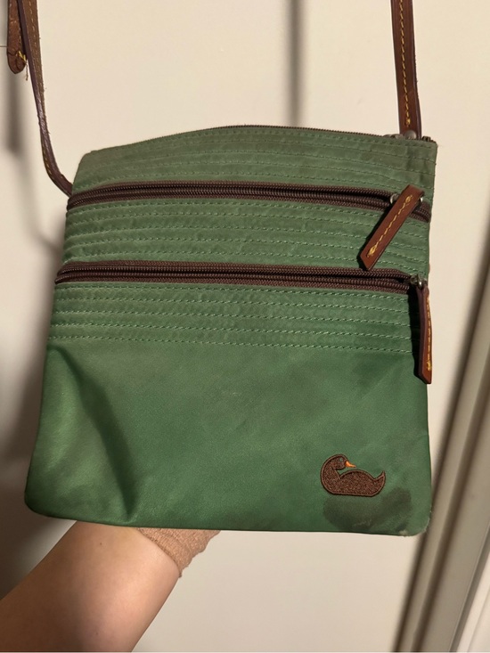 Handbags - Dooney and Burke Green Crossbody Bag with Brown Trim
